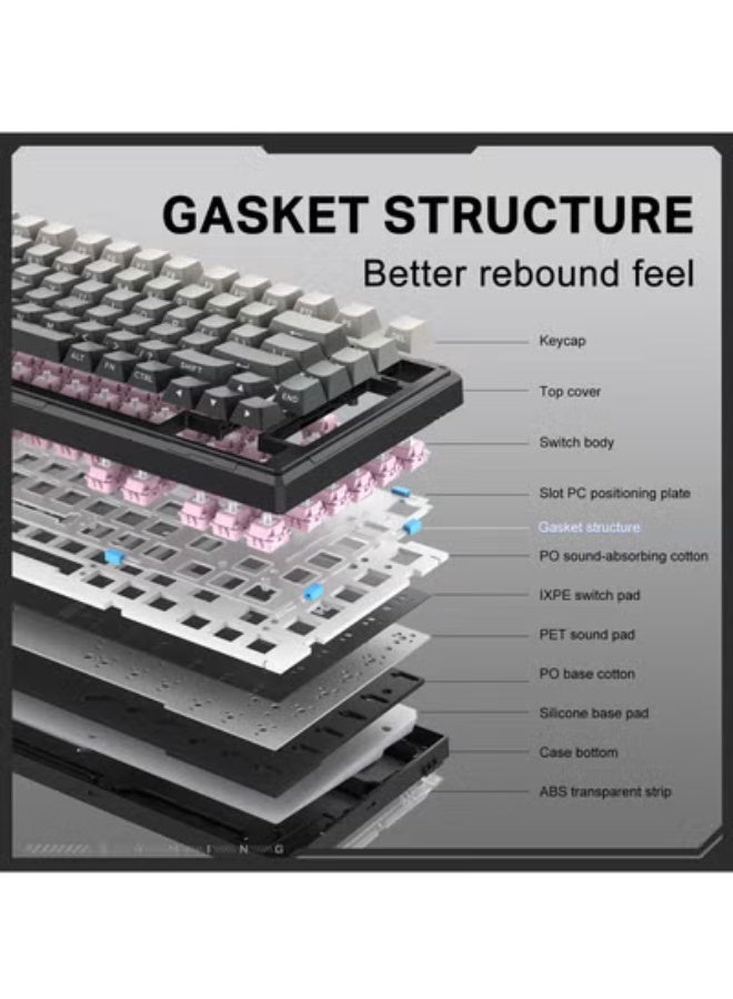 onikuma G83 Wireless Gaming Keyboards, Gasket Mechanical Keyboard, 8000mAh Tri-Mode BT5.0/2.4GHz/USB-C ｜75% Hot Swappable Custom Keyboard｜RGB Backlit｜Pre-lubed Reaper Switches｜Side Printed PBT Keycaps - Image 5