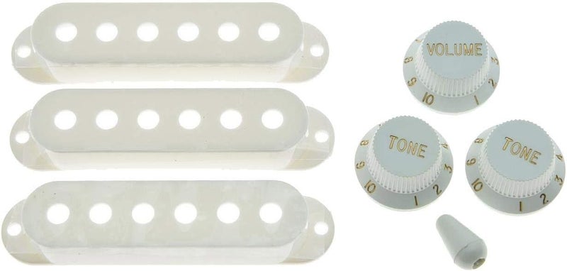 KAISH White ST Strat Pickup Covers Knobs and 5 Way Switch Tip Cap - Image 2