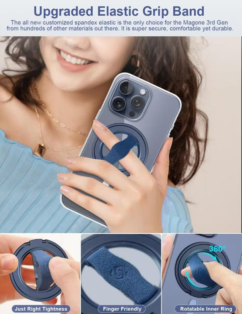 EWA MagOne 3rd Gen [Compatible with MagSafe] Phone Grip Stand with Finger Strap, Removable Magnetic Ring Holder Kickstand Loop for iPhone 17,16,15,14,13,12 Series-(Blue) - Image 3