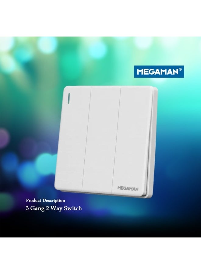Megaman Switch 3Gang 2Way 10Amp - White - Image 1