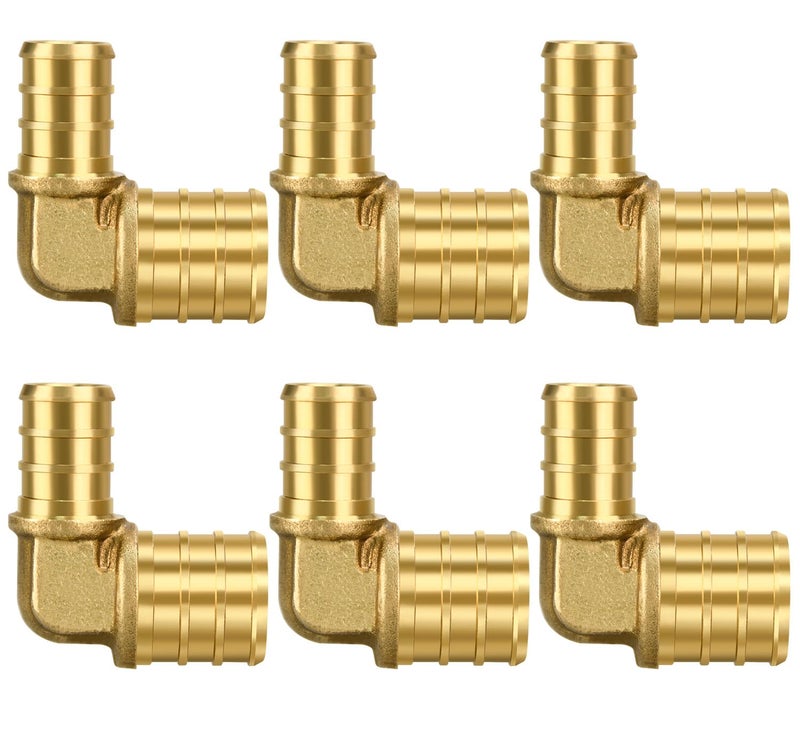 PXZBLG 6 Pack PEX 3/4" × 1/2" Elbow Fittings, Brass Crimp for PEX Pipe in Plumbing Jobs - Image 1