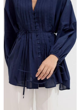 Manuka Ribbed Detail Voile Tunic Navy Blue  - Image 3