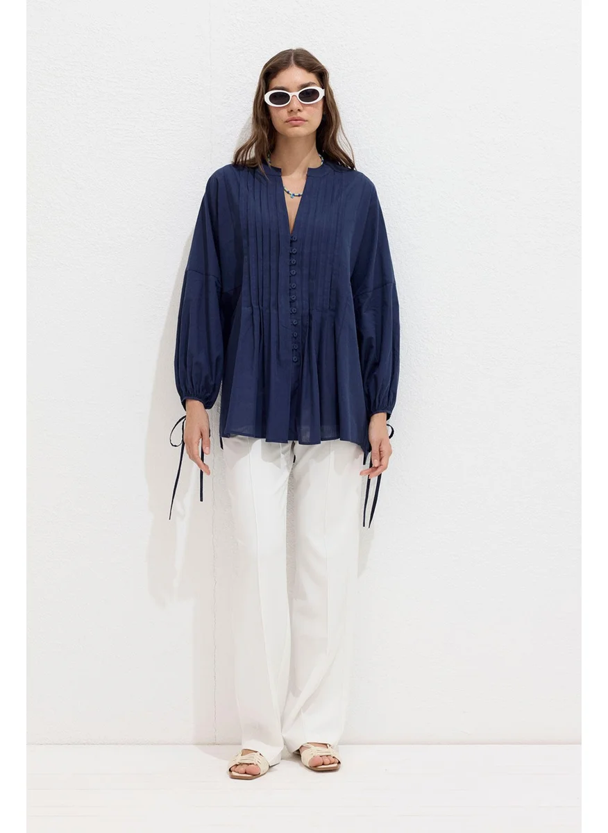 مانوكا Ribbed Detail Voile Tunic Navy Blue