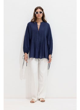 Manuka Ribbed Detail Voile Tunic Navy Blue  - Image 2