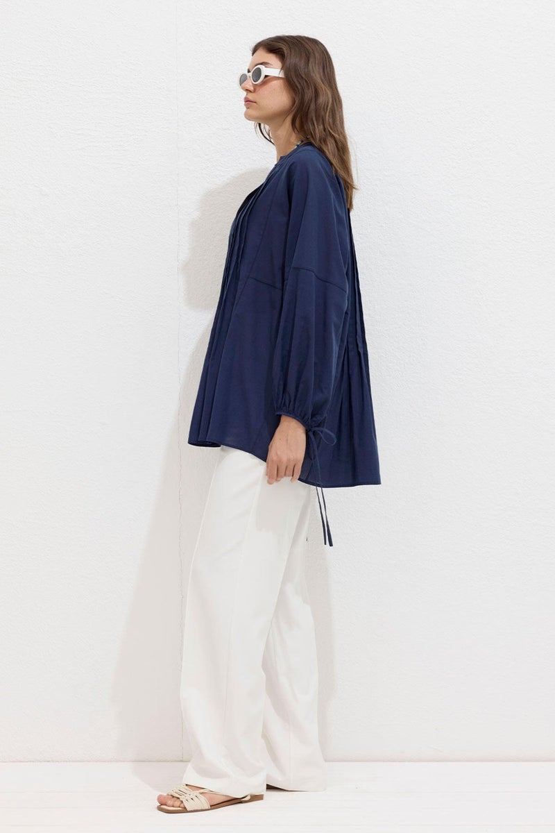 Manuka Ribbed Detail Voile Tunic Navy Blue  - Image 4
