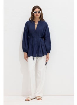 Manuka Ribbed Detail Voile Tunic Navy Blue  - Image 5