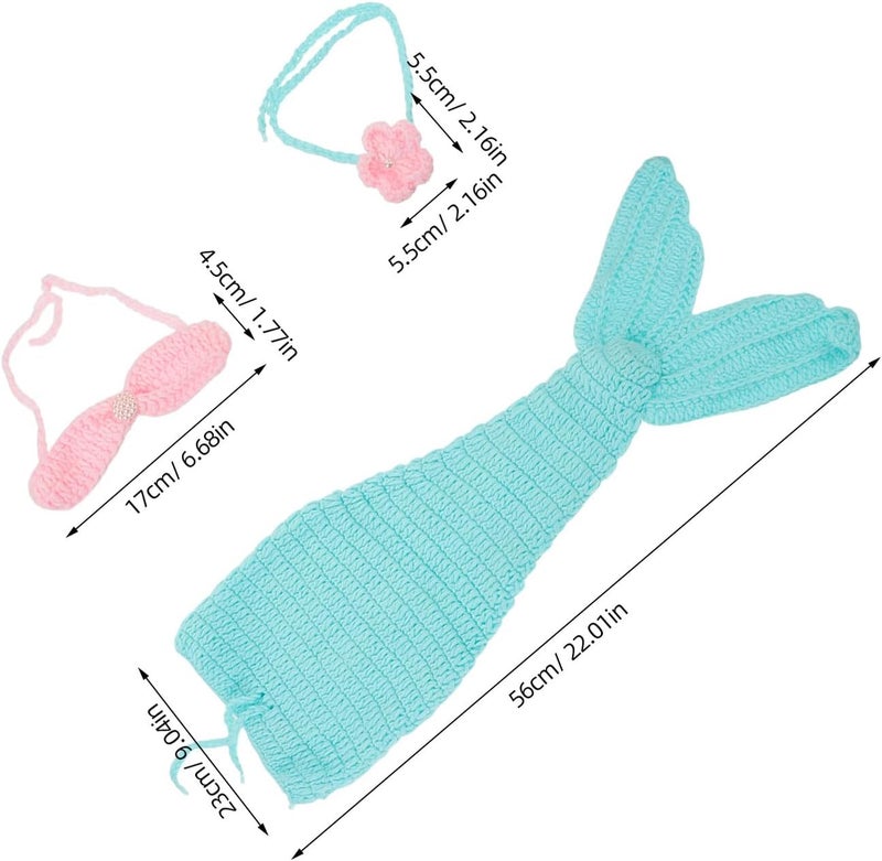 Newborn Photography Prop Crochet Mermaid Tail and Headband Set for Girl Photoshoot Green Handmade Photo Props - Image 2