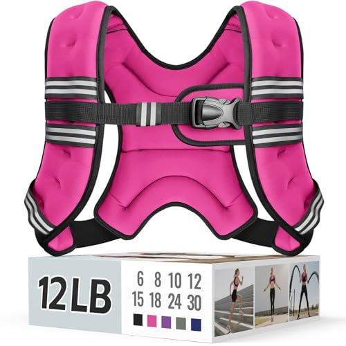 Zeerun Weighted Vest for Women & Men with Reflective Stripe and Adjustable Buckle, Comfortable & Durable Rucking Vest for Walking, Running & Strength Training, 12LBS-Pink - Image 1