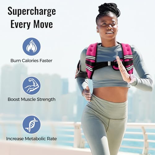 Zeerun Weighted Vest for Women & Men with Reflective Stripe and Adjustable Buckle, Comfortable & Durable Rucking Vest for Walking, Running & Strength Training, 12LBS-Pink - Image 2