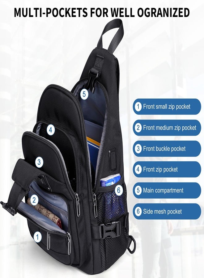 WITZMAN Sling Bag for Men Casual Shoulder Sling Bags Crossbody Bag with USB Charging Port for Travel Daily Cycling, Black - Image 3