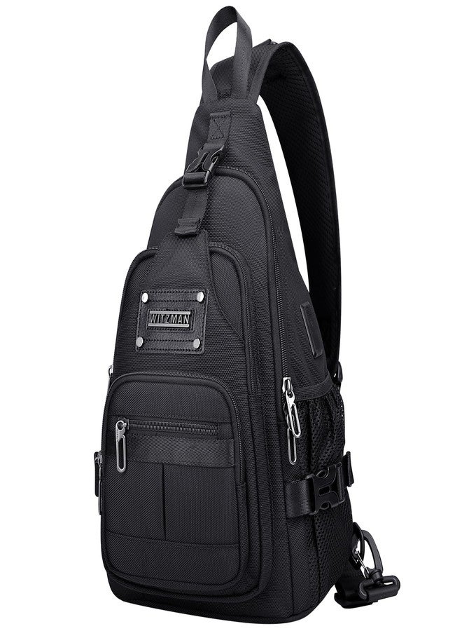 WITZMAN Sling Bag for Men Casual Shoulder Sling Bags Crossbody Bag with USB Charging Port for Travel Daily Cycling, Black - Image 1