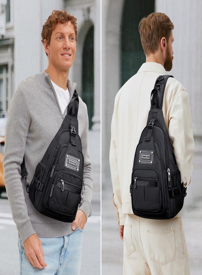 WITZMAN Sling Bag for Men Casual Shoulder Sling Bags Crossbody Bag with USB Charging Port for Travel Daily Cycling, Black - Image 2