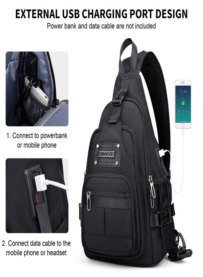 WITZMAN Sling Bag for Men Casual Shoulder Sling Bags Crossbody Bag with USB Charging Port for Travel Daily Cycling, Black - Image 4