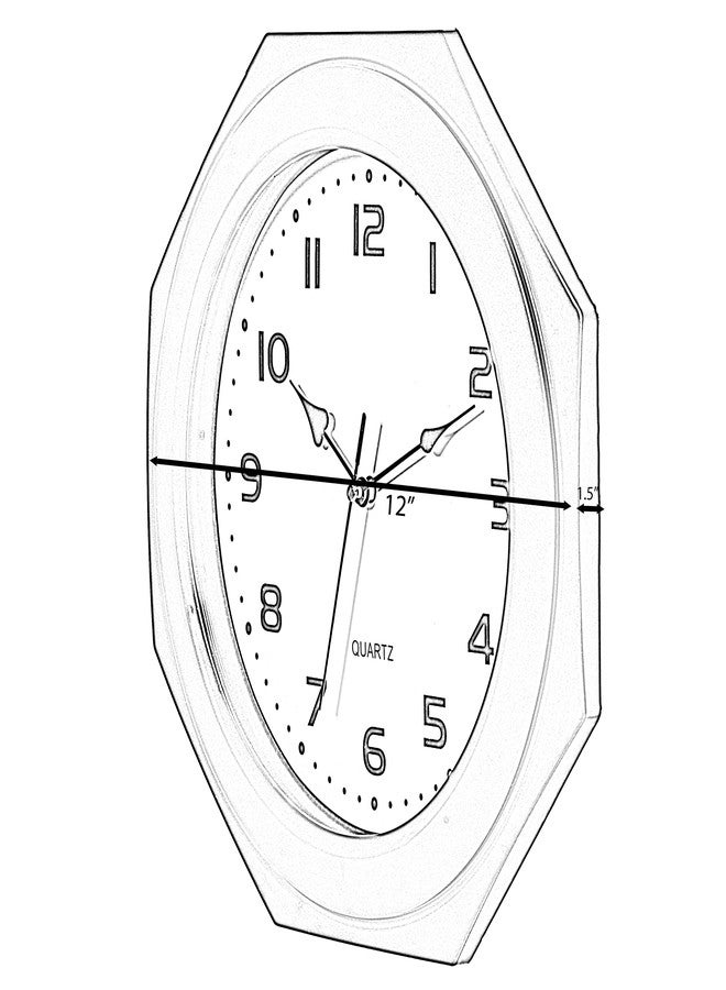 Clockswise Quickway Imports Brown Modern Decorative Octagon Shaped Wood- Looking Plastic Wall Clock for Living Room, Kitchen, or Dining Room - Image 4