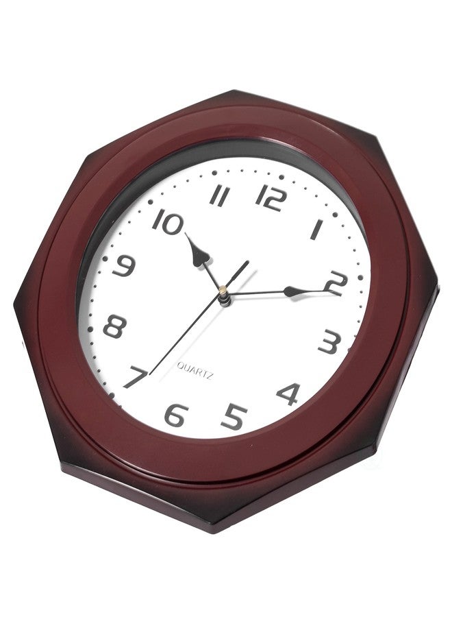 Clockswise Quickway Imports Brown Modern Decorative Octagon Shaped Wood- Looking Plastic Wall Clock for Living Room, Kitchen, or Dining Room - Image 3