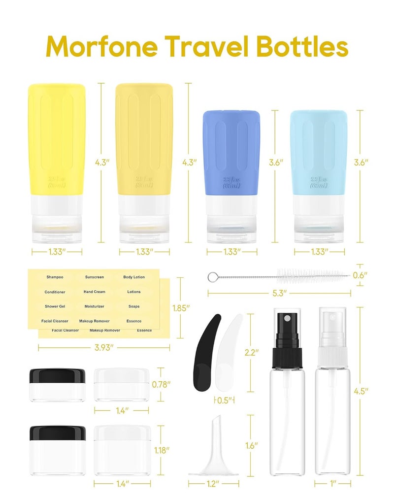 Morfone 16 Pack Silicone Travel Bottles Set for Toiletries TSA Approved Travel Containers Leakproof Squeezable Refillable Accessories 2oz 3oz for Shampoo Conditioner Lotion Liquids (Yellow Blue) - Image 5