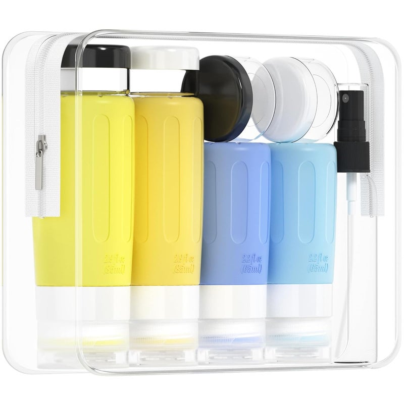 Morfone 16 Pack Silicone Travel Bottles Set for Toiletries TSA Approved Travel Containers Leakproof Squeezable Refillable Accessories 2oz 3oz for Shampoo Conditioner Lotion Liquids (Yellow Blue) - Image 1