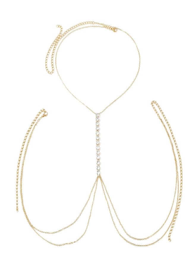 Bmpzery Gold Rhinestone Body Chain for Women - Chest Chain Crystal Bikini-Style Body Necklace, Sparkly Bra Waist Jewelry for Summer Beach Festival Party Fashion Accessories - Image 1