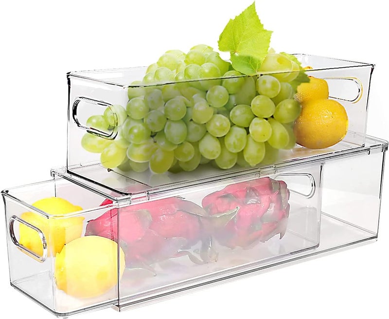 loobuu 2 Pack Refrigerator Organizer Bins with Pull-out Drawer, Stackable Fridge Drawer Organizer Set with Handle, BPA-free Drawable Clear Storage Cases for Freezer, Cabinet, Kitchen, Pantry Organization - Image 1