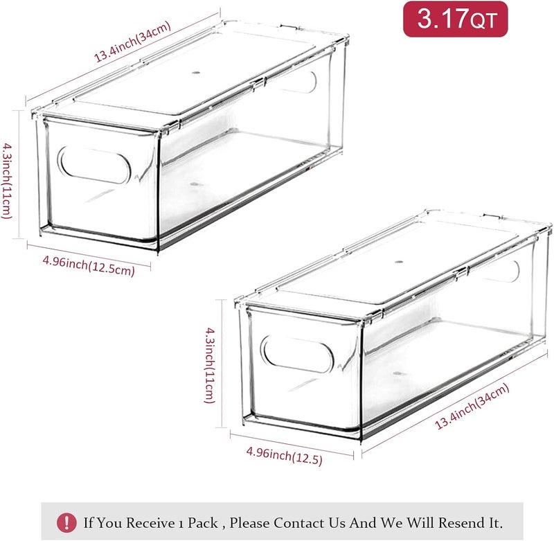 loobuu 2 Pack Refrigerator Organizer Bins with Pull-out Drawer, Stackable Fridge Drawer Organizer Set with Handle, BPA-free Drawable Clear Storage Cases for Freezer, Cabinet, Kitchen, Pantry Organization - Image 2