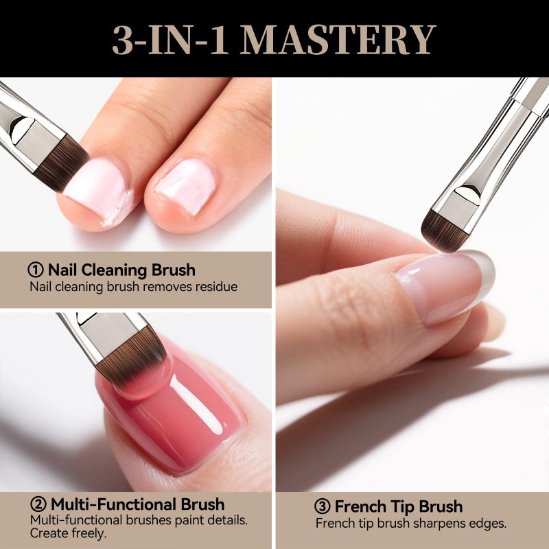 GSWOI Acrylic Nail Brush & French Tip Brush-Salon French Manicure Tool with Firm Flat Head,Streak-Free One Stroke Design,Nail Art Cleaning Brush - Image 3