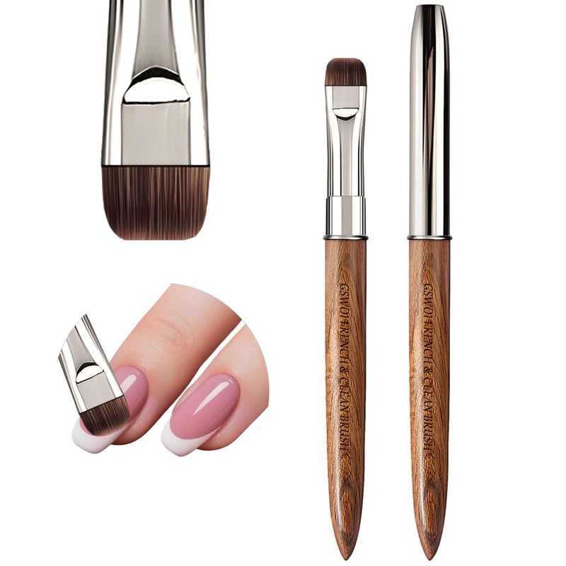 GSWOI Acrylic Nail Brush & French Tip Brush-Salon French Manicure Tool with Firm Flat Head,Streak-Free One Stroke Design,Nail Art Cleaning Brush - Image 1