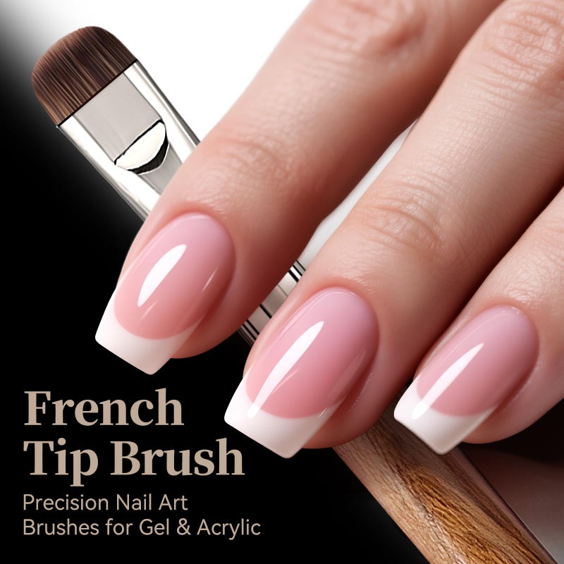 GSWOI Acrylic Nail Brush & French Tip Brush-Salon French Manicure Tool with Firm Flat Head,Streak-Free One Stroke Design,Nail Art Cleaning Brush - Image 2
