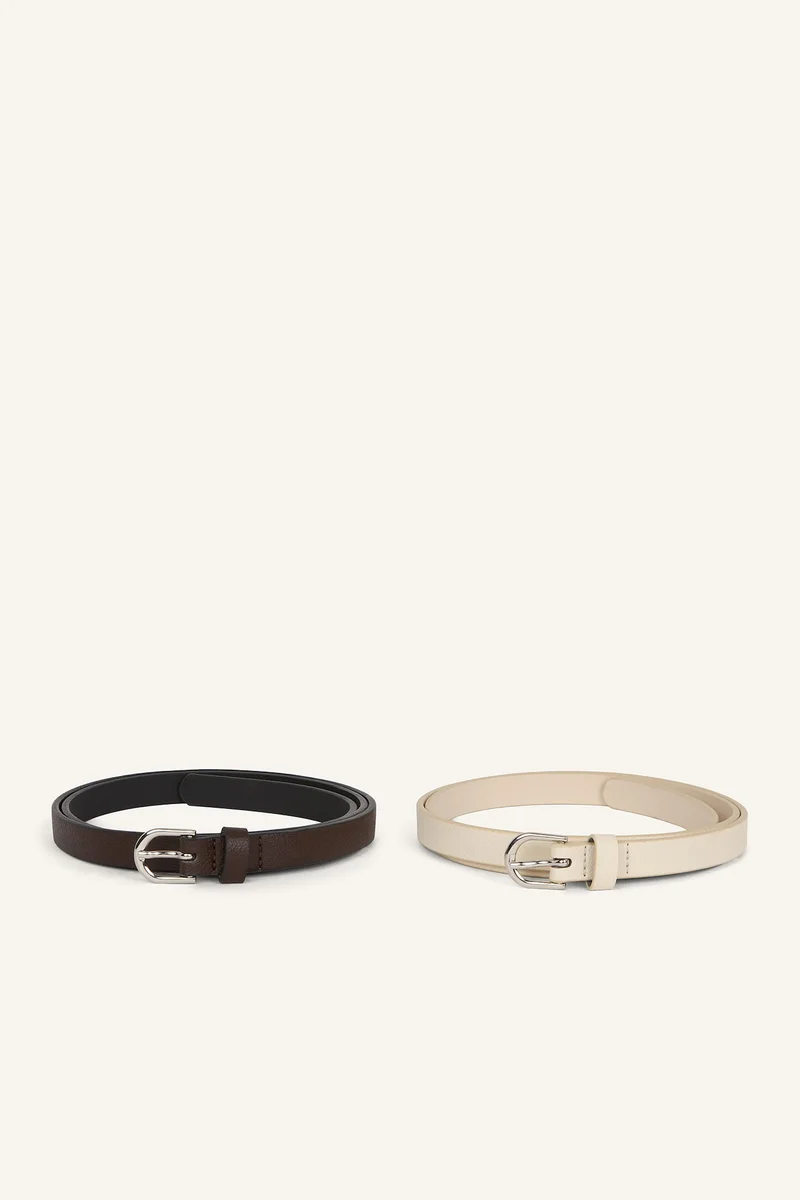 Woman Oval Buckle 2 Piece Faux Leather Belt Set