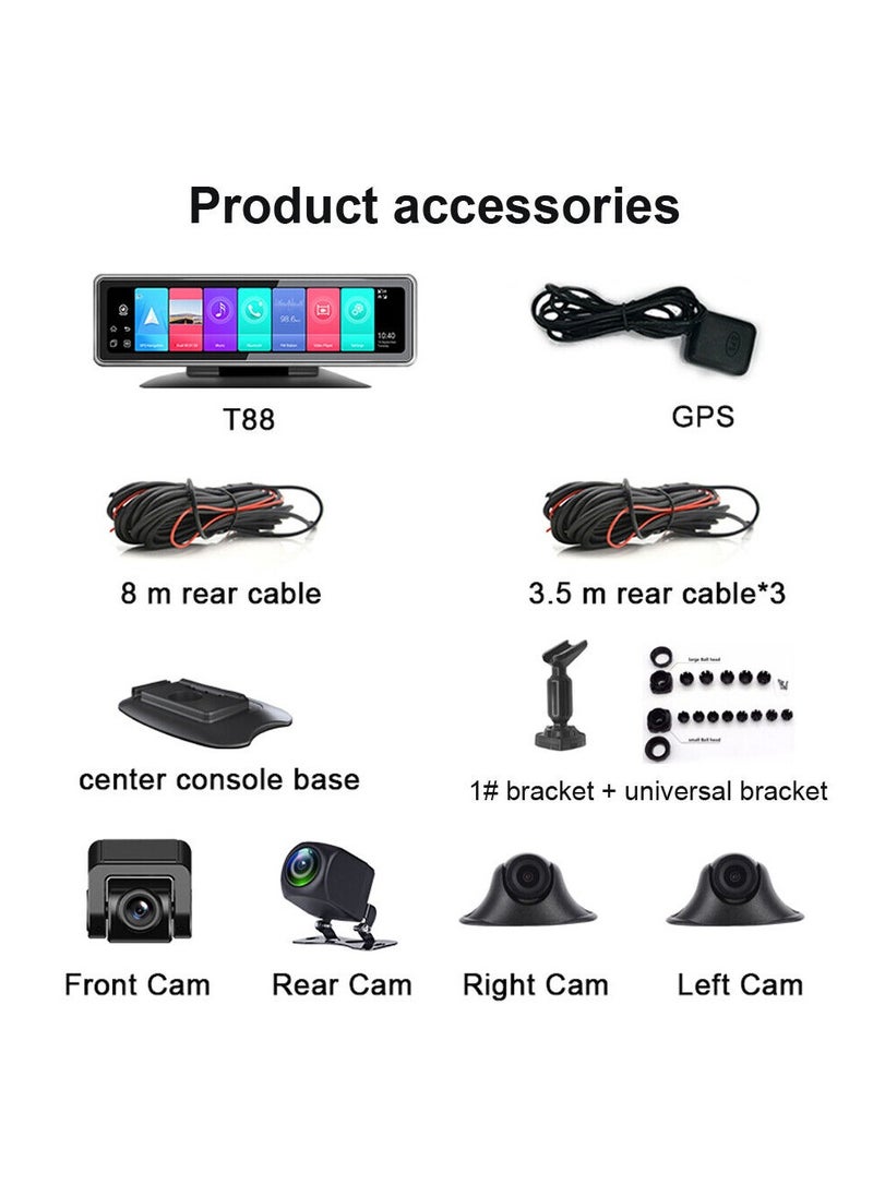 Night Vision 4 Cam Record Smart Mirror Car DVR 24H Parking Monitor 12'' Android Touch Screen Car Video Recorder