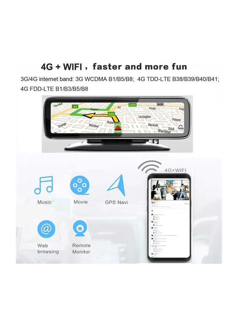 Night Vision 4 Cam Record Smart Mirror Car DVR 24H Parking Monitor 12'' Android Touch Screen Car Video Recorder