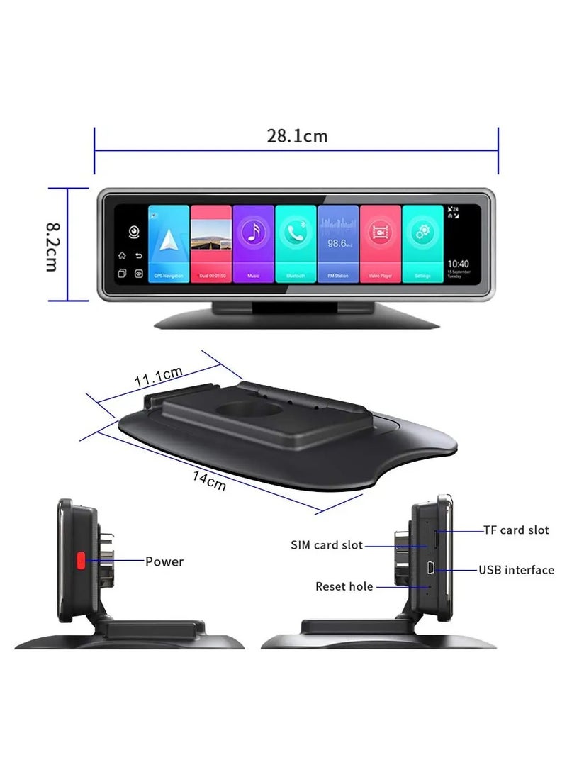 Night Vision 4 Cam Record Smart Mirror Car DVR 24H Parking Monitor 12'' Android Touch Screen Car Video Recorder
