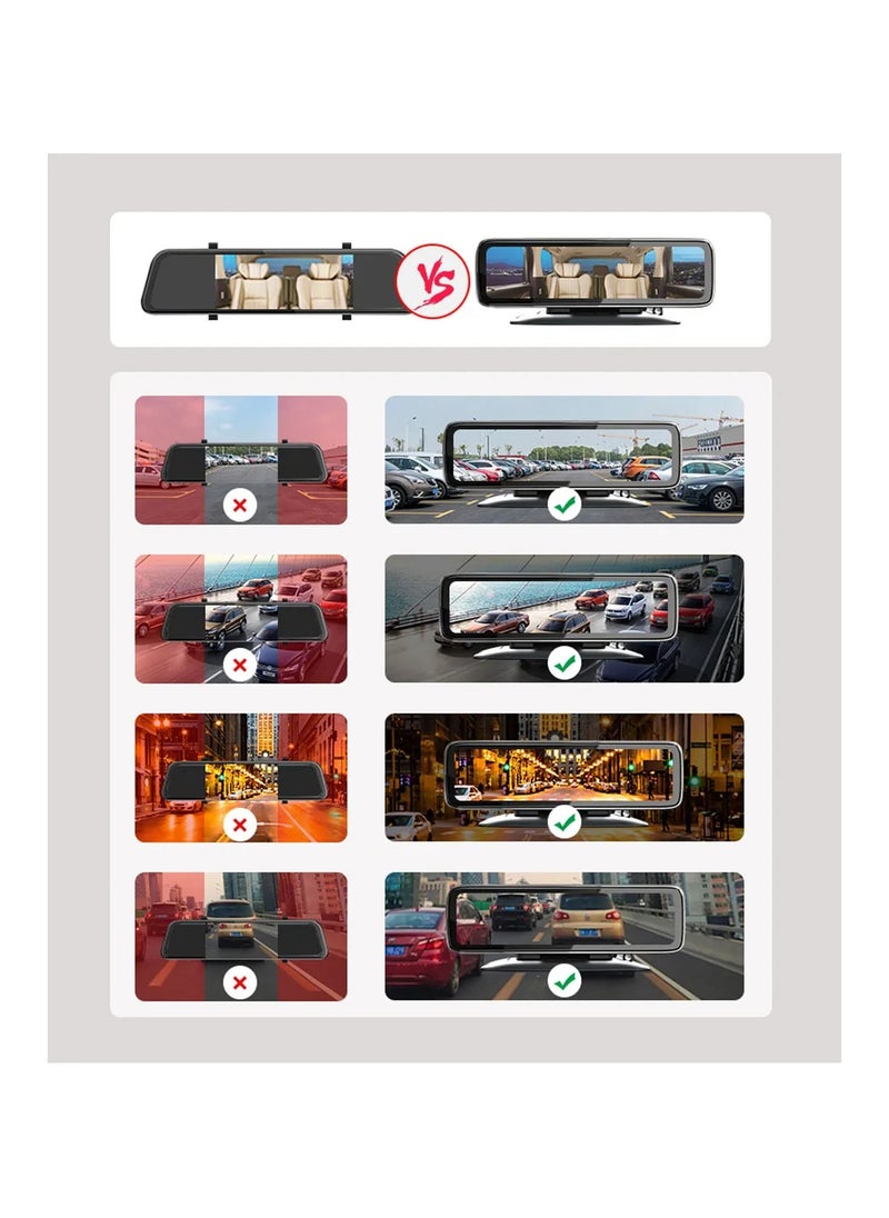 Night Vision 4 Cam Record Smart Mirror Car DVR 24H Parking Monitor 12'' Android Touch Screen Car Video Recorder