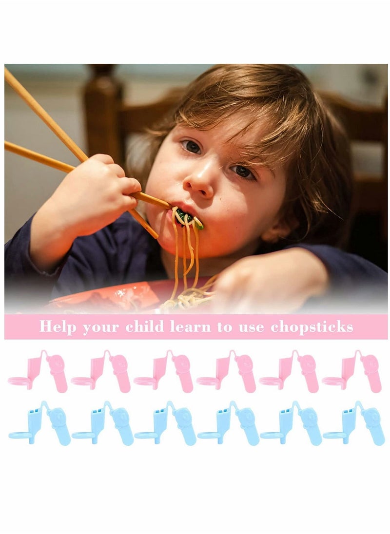 Y&D - 12 Pcs Reusable Chopstick Helpers Training Chopsticks Connector Plastic Helper for Adults Kids Beginner Trainers (Pink, Blue) - Image 1