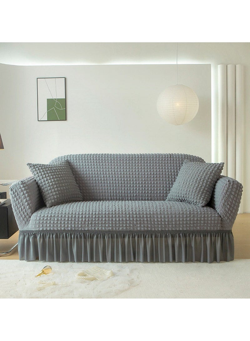 Universal Sofa Slipcover with Skirt For 3 Seater Sofa 1 Piece Washable High Elastic Fabric Sofa Cover For Living Room Bed Room (Grey L)  - Image 1