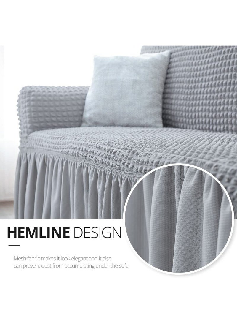 Universal Sofa Slipcover with Skirt For 3 Seater Sofa 1 Piece Washable High Elastic Fabric Sofa Cover For Living Room Bed Room (Grey L)  - Image 4