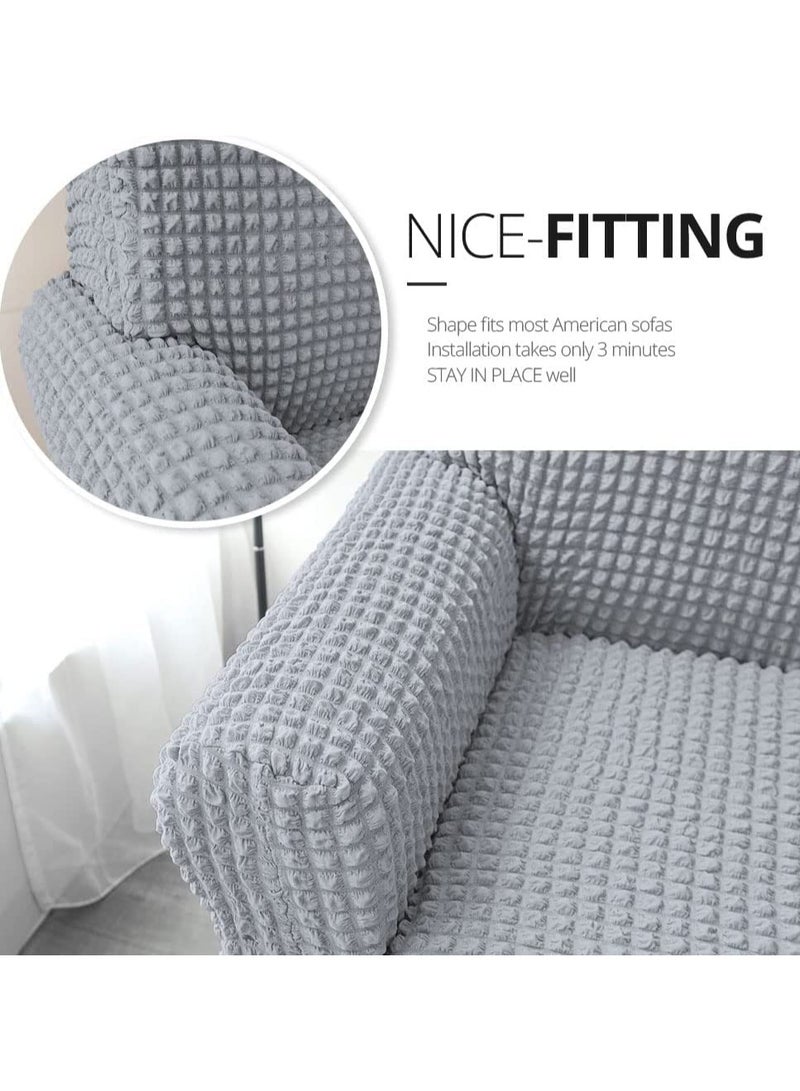 Universal Sofa Slipcover with Skirt For 3 Seater Sofa 1 Piece Washable High Elastic Fabric Sofa Cover For Living Room Bed Room (Grey L)  - Image 5