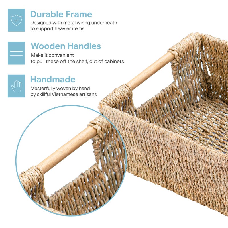 VATIMA Natural Seagrass Storage Basket With Handle  Rectangular Wicker Basket For Organizing  Decorative Wicker Storage Basket For Living Room  Medium Wicker Basket 13.4 X 9.3 X 4.9 Inches - Image 3
