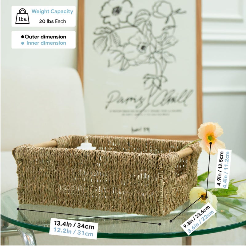 VATIMA Natural Seagrass Storage Basket With Handle  Rectangular Wicker Basket For Organizing  Decorative Wicker Storage Basket For Living Room  Medium Wicker Basket 13.4 X 9.3 X 4.9 Inches - Image 4
