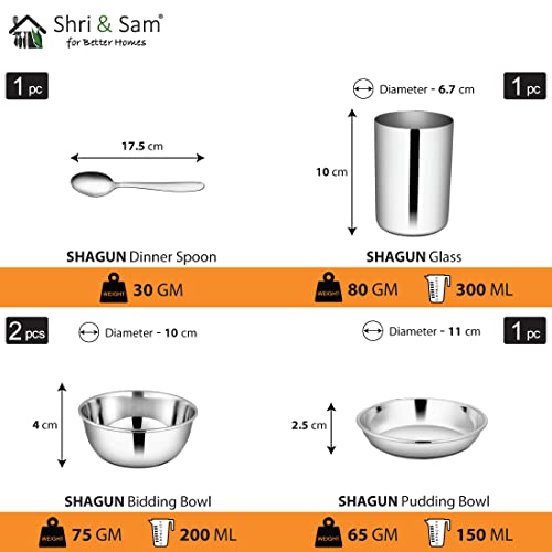 Shri & Sam Stainless Steel Shagun Solid Dinner Set (6 Pcs) - Image 5