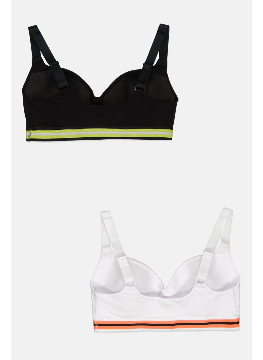RBX Women 2 Pack Brand Logo Padded Non Wire Cross Strap Bra, White  - Image 2