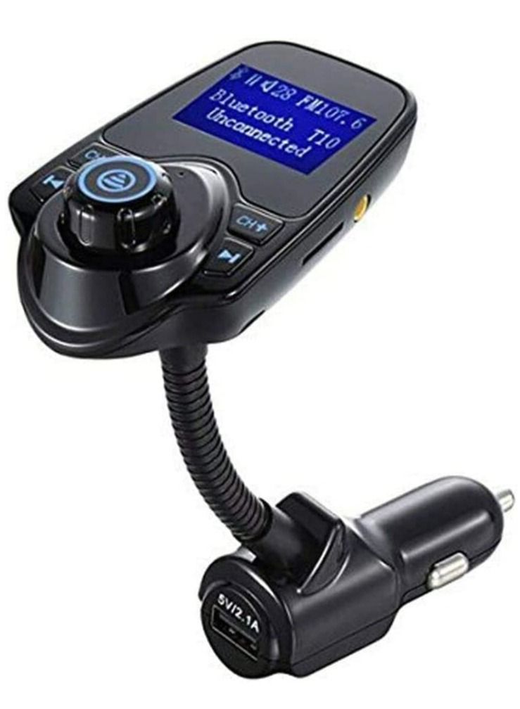 Ntech Bluetooth FM Transmitter car Radio adapter hands-Free Kit With Dual USB Built-in Microphone Support TF/Micro SD card A2DP MP3/ Format Songs AUX T10 (Black)  - Image 1