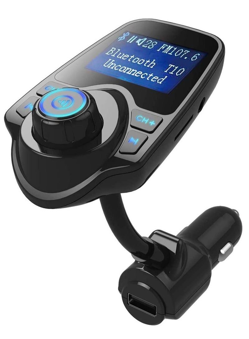 Ntech Bluetooth FM Transmitter car Radio adapter hands-Free Kit With Dual USB Built-in Microphone Support TF/Micro SD card A2DP MP3/ Format Songs AUX T10 (Black)  - Image 2