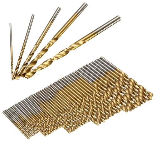 Sunkizzrs® 50-Pcs HSS Drill Bit Set (1/1.5/2/2.5/3mm) High Speed Steel with Titanium Coated Twist Drill Set—Standard Metal HSS Twist Drill Bits Straigth Shank for Wood/Plastic/Aluminum (C) - Image 1