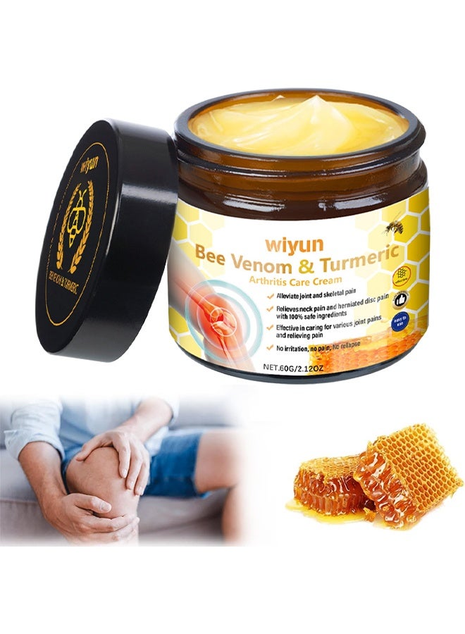 WIYUN Bee Venom & Turmeric Arthritis Care Cream, Joint And Bone Paiin Relief Cream, Bee Venom Moisturizing Cream For Joints & Muscle Comfort, Bee Venom Advanced Cream, Professional Bee Venom Gel, Moisturizing Skin For Back, Neck, Hands, Knees, 60g - Image 1