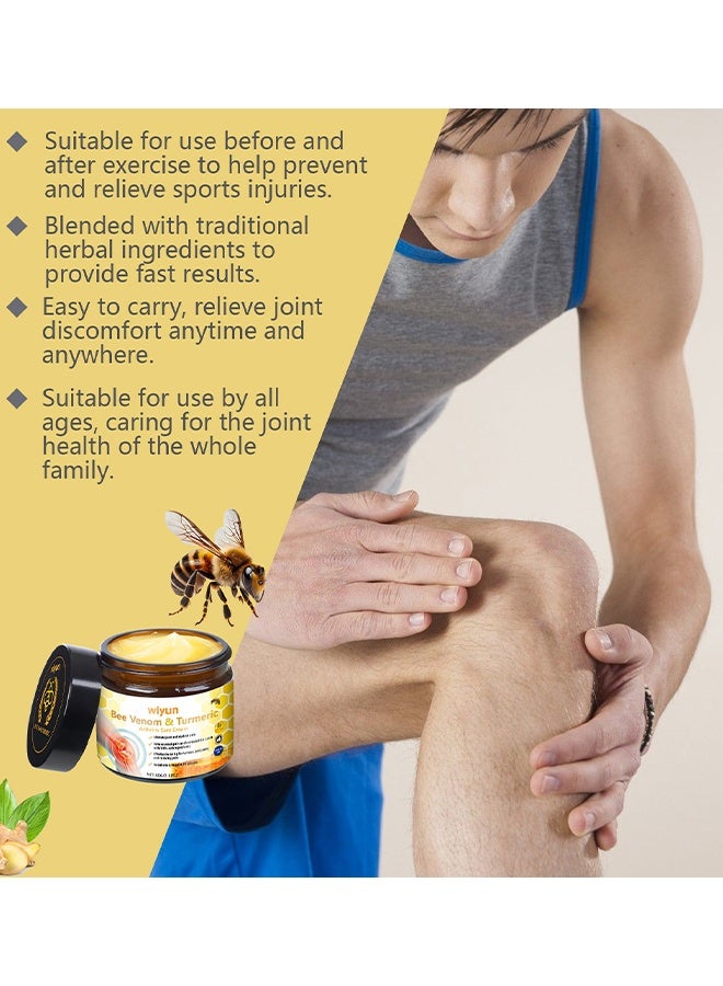 WIYUN Bee Venom & Turmeric Arthritis Care Cream, Joint And Bone Paiin Relief Cream, Bee Venom Moisturizing Cream For Joints & Muscle Comfort, Bee Venom Advanced Cream, Professional Bee Venom Gel, Moisturizing Skin For Back, Neck, Hands, Knees, 60g - Image 2