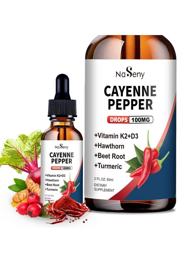 NaSeny Organic Cayenne Pepper Supplements, Cayenne Pepper Drops with Hawthorn, Beet Root, Vitamin k2 d3, Capsaicin Supplement with Turmeric, Ceylon Cinnamon -Digestion, Circulation Support, Non-GMO, 2 fl oz - Image 1