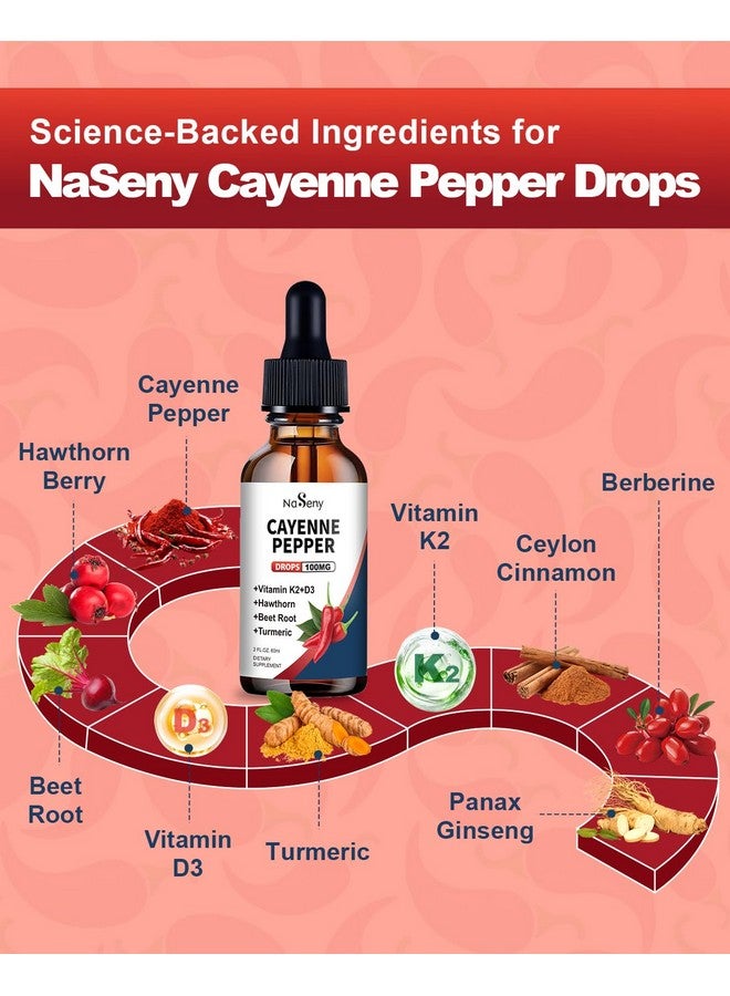 NaSeny Organic Cayenne Pepper Supplements, Cayenne Pepper Drops with Hawthorn, Beet Root, Vitamin k2 d3, Capsaicin Supplement with Turmeric, Ceylon Cinnamon -Digestion, Circulation Support, Non-GMO, 2 fl oz - Image 3