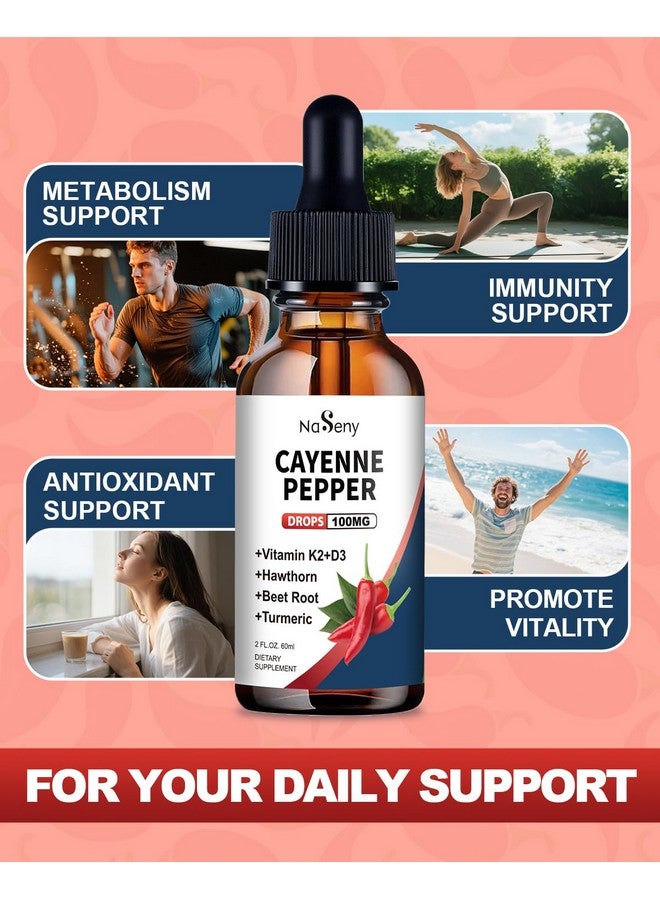 NaSeny Organic Cayenne Pepper Supplements, Cayenne Pepper Drops with Hawthorn, Beet Root, Vitamin k2 d3, Capsaicin Supplement with Turmeric, Ceylon Cinnamon -Digestion, Circulation Support, Non-GMO, 2 fl oz - Image 5