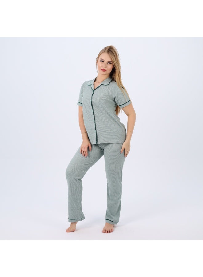 zecotex  Women's Classic Cotton  Pajama Set – Short Sleeve Button-Up Top & Long Pants  – Soft, Breathable & Comfortable Sleepwear  - Image 1