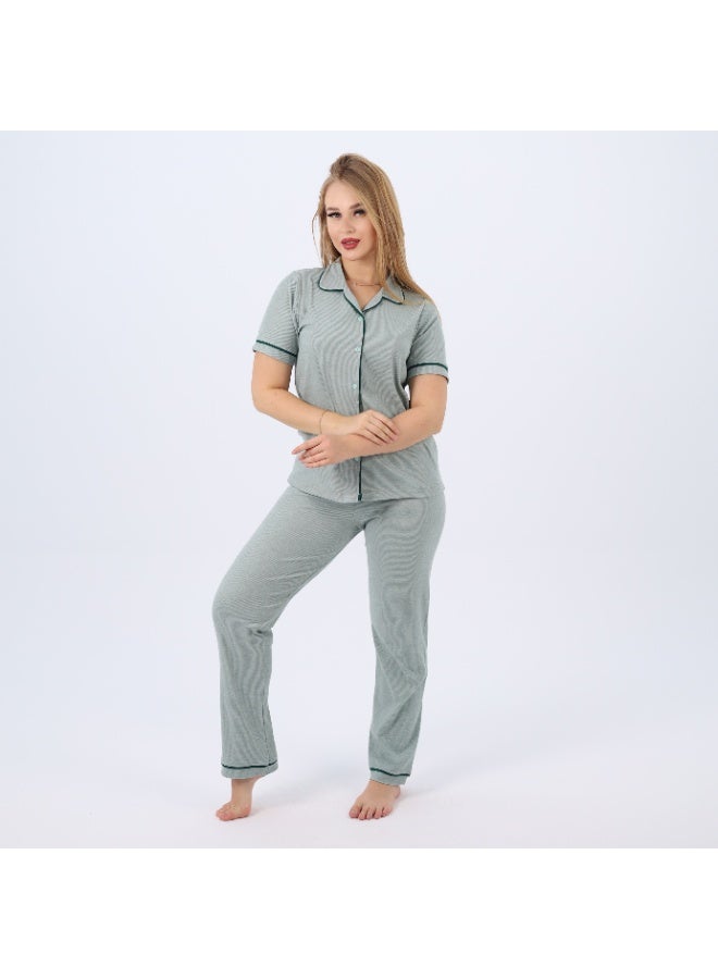 zecotex  Women's Classic Cotton  Pajama Set – Short Sleeve Button-Up Top & Long Pants  – Soft, Breathable & Comfortable Sleepwear  - Image 4